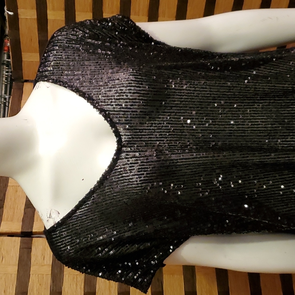 NWT! Carmen Marc Valvo sequin semi sheer stretch top
